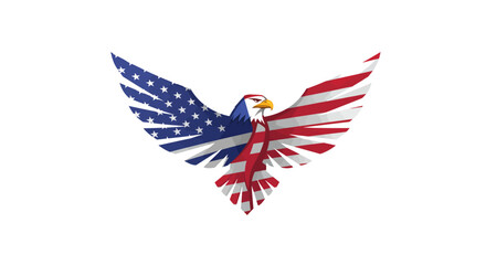 Obraz premium Patriotic Eagle Logo with American USA Flag Wings Vector Illustration