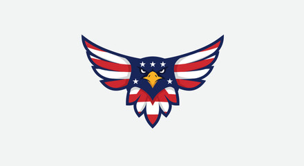 Patriotic Eagle Logo with American USA Flag Wings Vector Illustration