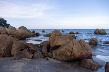Unique rock formation at Teluk Cempedak Beach at Kuantan, Malaysia
