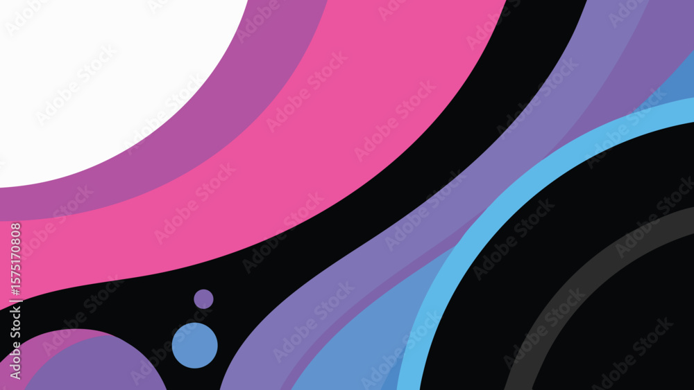 Poster abstract colorful geometric shapes with wavy lines and bright color palette