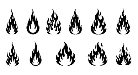 Black Fire Flame Set for Logo Design, Tattoo Graphics, and Hot Energy Visuals | Isolated Silhouette Flames Collection