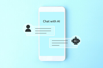 スマホを使ってAIとユーザーがチャットをするイメージ画像