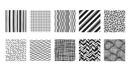 Abstract Black and White Line Patterns - Vector Set of Geometric Textures for Backgrounds and...