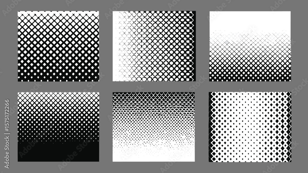 Poster abstract geometric patterns in black and white showing gradual transitions of shape and form