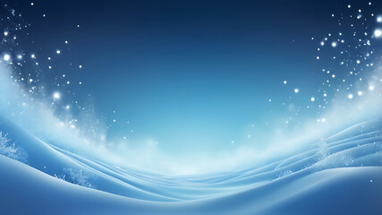 Magical winter landscape with sparkling snow and stars on a blue background, ai