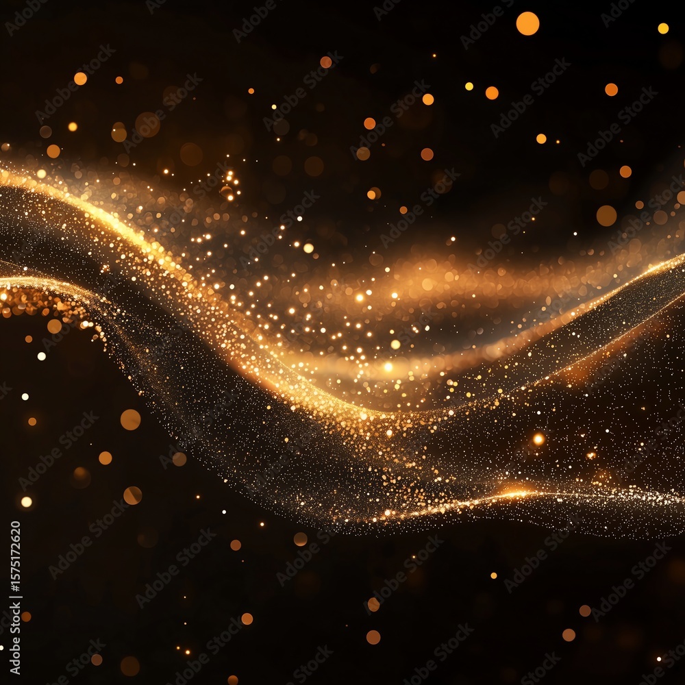 Poster warm brown background with a flowing golden glitter wave, creating an elegant and minimal festive lo