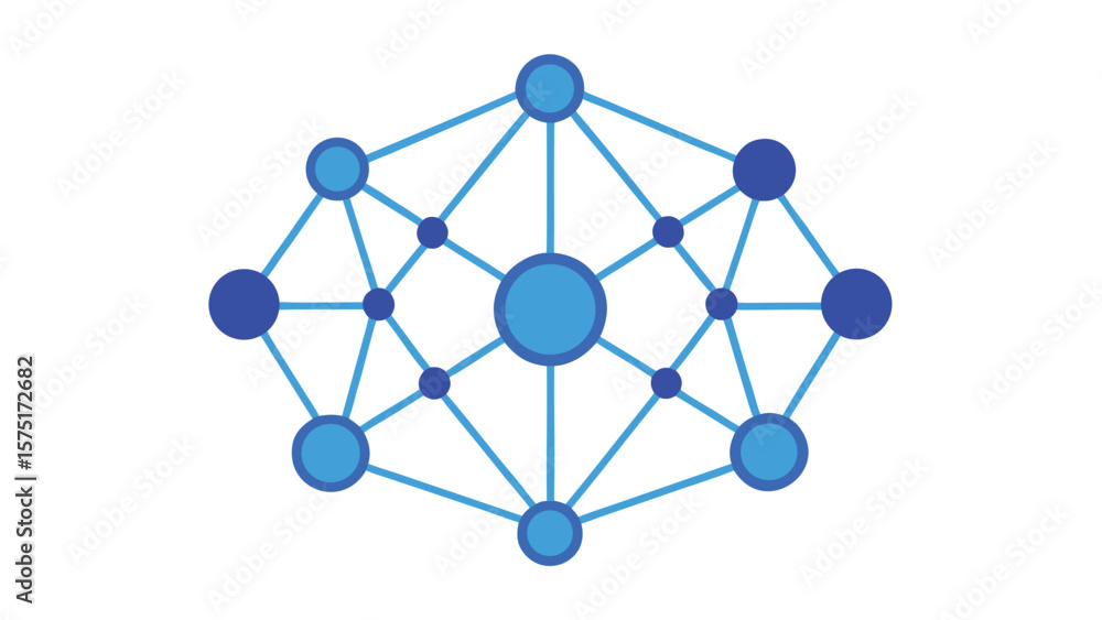 Poster abstract network diagram featuring connected nodes depicting complex relationships in blue