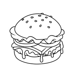 Coloring Page Burger for kids Vector Illustration