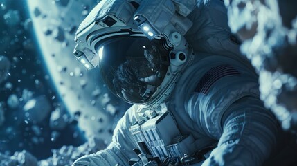 Capture the extraordinary moment of astronauts conducting vital tasks outside the safety of their spacecraft, their actions highlighting the ingenuity and bravery required for space exploration.