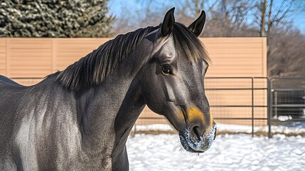 Fototapeta premium Stunning Gray Horse Winter Portrait, Equestrian Photography