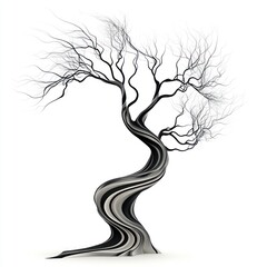 A stylized artistic tree with flowing branches, isolated on a clean white background, showcasing a creative design
