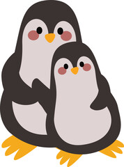 Penguin mom and kid illustration.