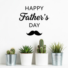 Happy Father's Day with Mustache and Potted Plants
