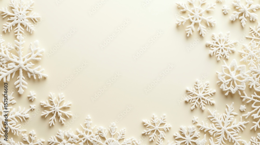 Aufkleber symmetrical glowing snowflakes evenly spaced on a creamy white background, creating a soothing and e