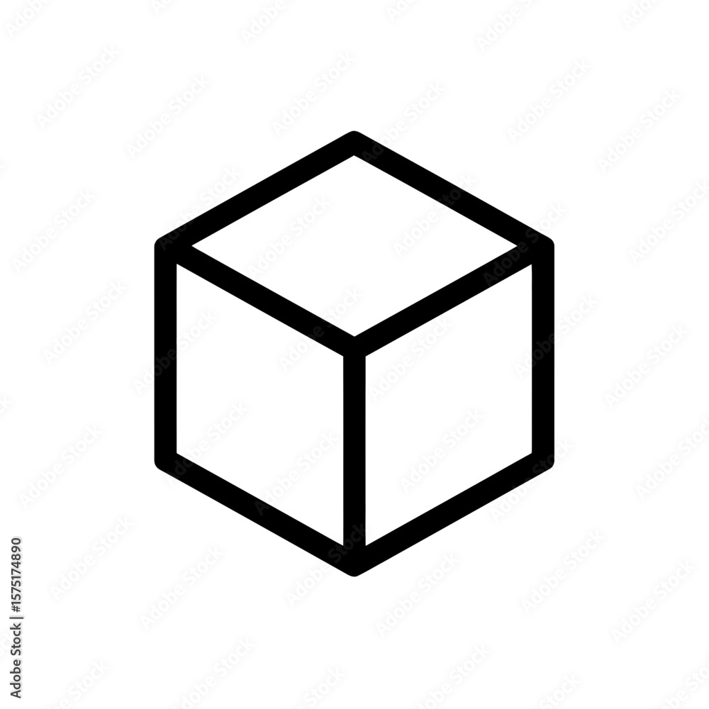 Poster basic black stroke vector graphic illustrating a simple isometric cube outline icon on a clean white