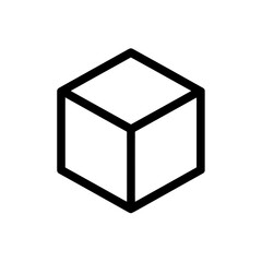 Basic black stroke vector graphic illustrating a simple isometric cube outline icon on a clean white background, concept for efficient packaging solutions, clear product representation and abstract