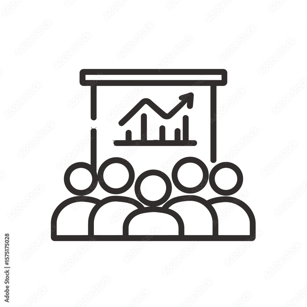 Aufkleber simple black line icon illustration showing an audience watching a presentation slide with chart dat