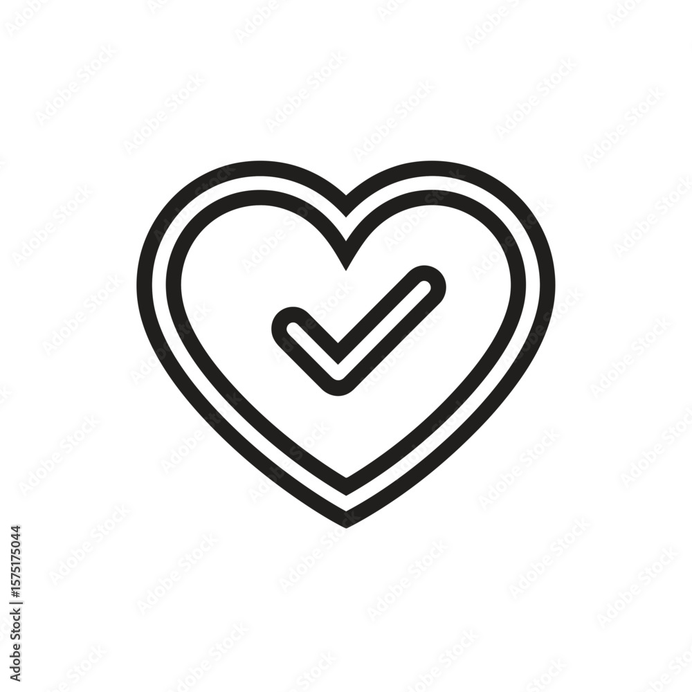 Aufkleber simple outline icon depicting a heart shape with a prominent checkmark symbol located within its cen