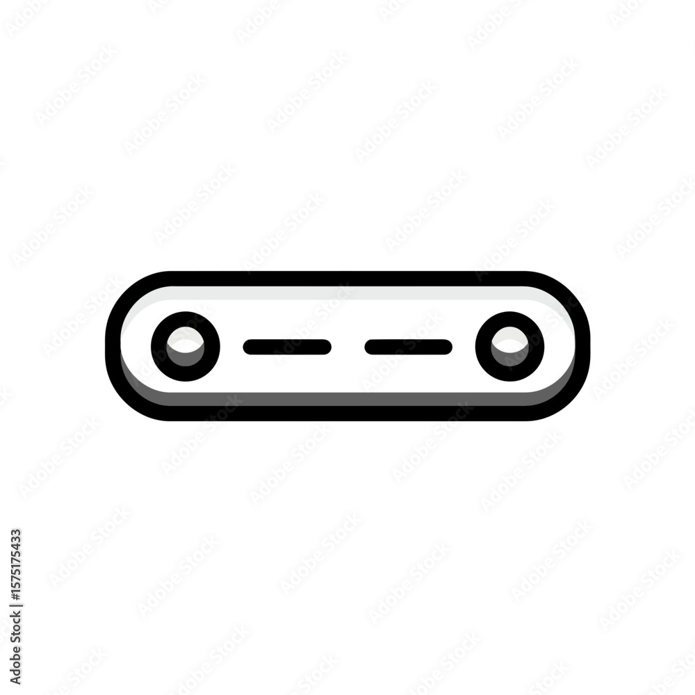 Poster minimalist bold outline icon showing a horizontal oval shape with two circles and dashes, representi