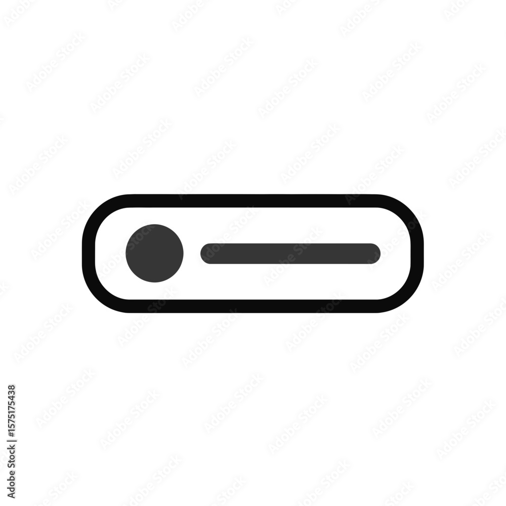 Poster clean minimalist dark gray graphic icon illustrating a simple horizontal slider control with a circu
