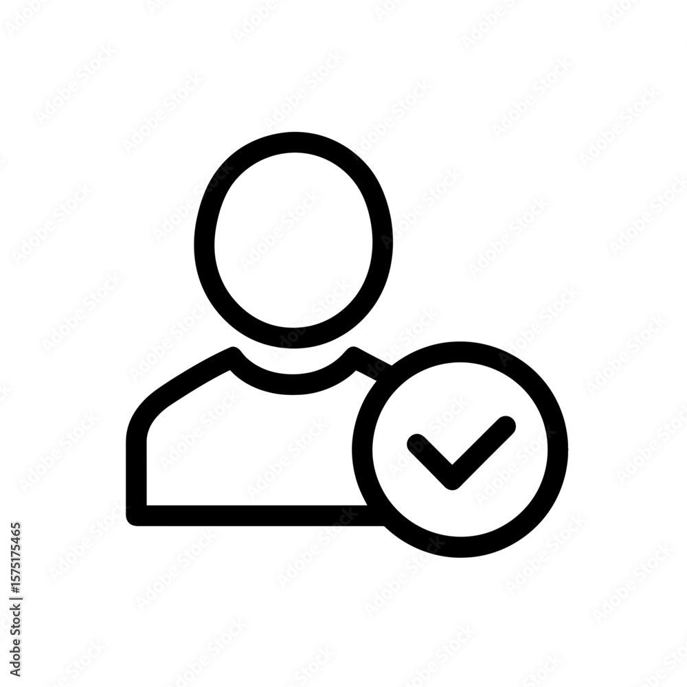 Poster abstract line art icon shows a generic person profile shape with a large circular checkmark symbol, 