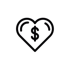 simple graphic illustration of a heart with a dollar sign inside, representing the fusion of value and emotion or financial care, concept for financial planning strategies, charitable giving