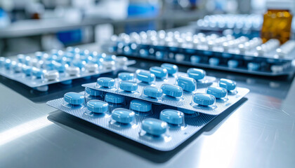 Pharmaceutical Production: A close-up of neatly arranged medication blister packs showcases the precision and care in a modern pharmaceutical manufacturing facility.