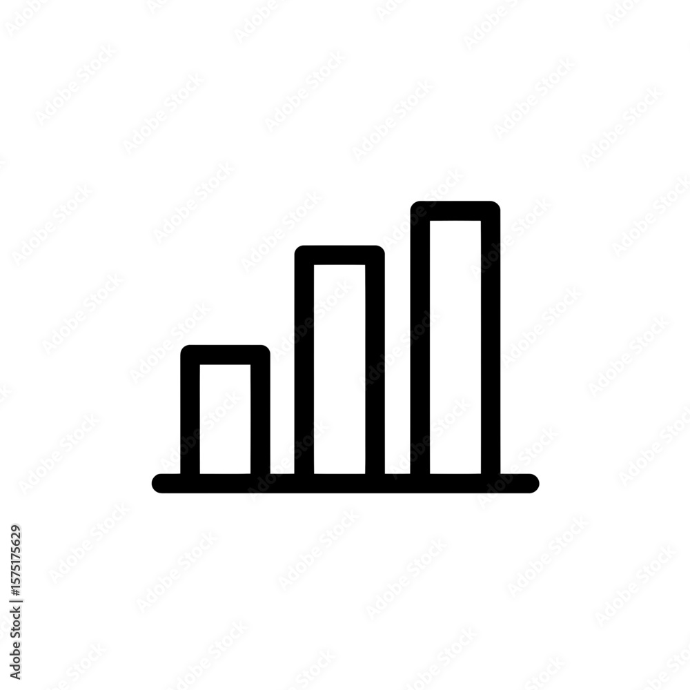 Poster minimalist black line icon illustration showcasing a simple bar graph with three ascending columns, 