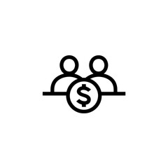 Simple line icon showing two people behind a dollar symbol, illustrating financial cooperation, concept for funding projects collaboration, shared investment ventures, and collective financial goals