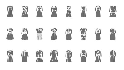 A set of silhouette-style dress icons