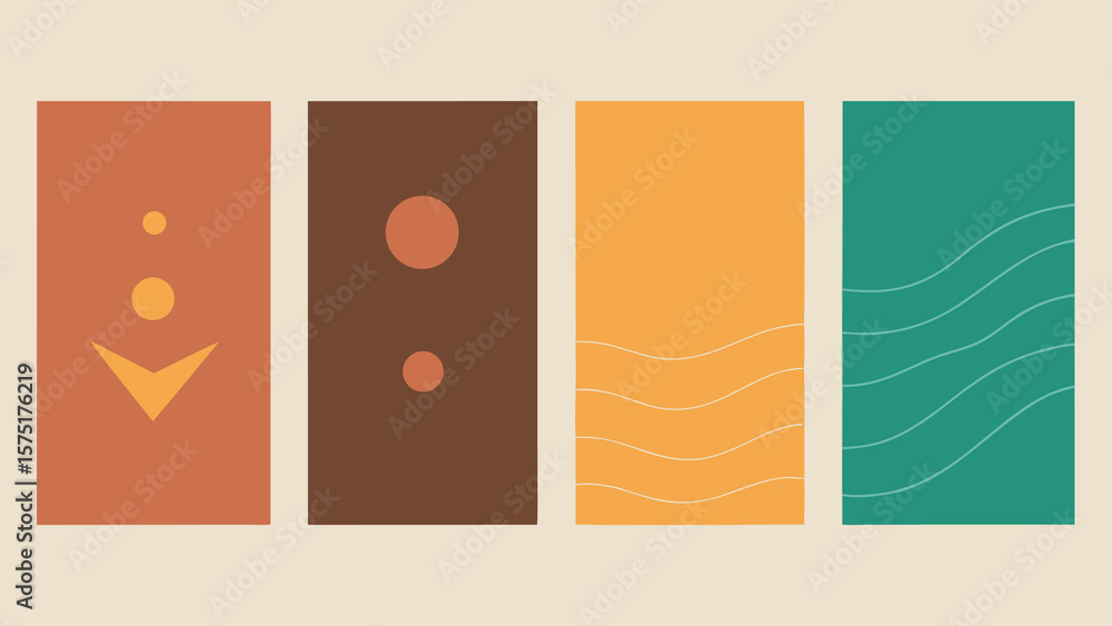 Poster minimalist abstract composition with geometric shapes and warm color palette