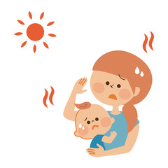 紫外線　熱中症　赤ちゃんとお母さんのイラスト素材