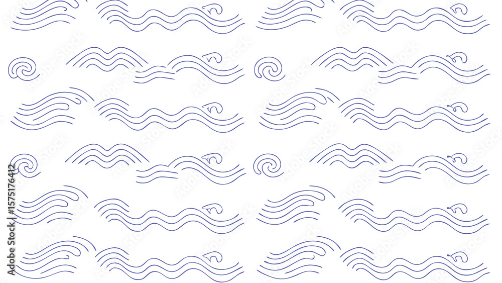 Poster repeating blue waves pattern on white background simple vector illustration design