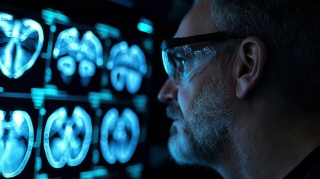 Clinical researchers showcase focus and dedication in analyzing brain scans and medical imaging data with advanced technology in healthcare