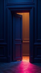 Mysterious Open Door with Warm Light and Neon Glow
