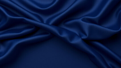 Dark Blue Satin Fabric with Elegant Folds for Luxury Fashion Design