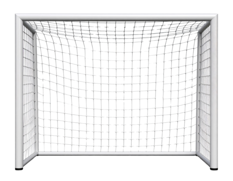  Front View of White Football Goal Net with Metal Frame on Transparent Background