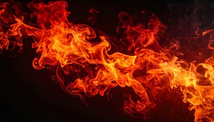 Fototapeta premium Dynamic flames dance against a dark backdrop, creating a fiery abstract design with intense orange and red hues.