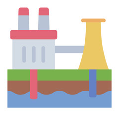 geothermal plant flat icon producing power from underground heat