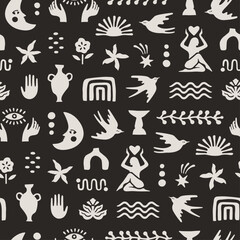 Seamless boho cut out pattern with hand-drawn matisse-style abstract motifs