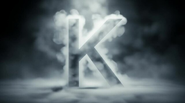 Illuminated Smoke-Formed Letter K Emerging from Fog with Dynamic Lighting Effects