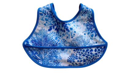 Baby Bib with Blue Floral Pattern: A close-up shot of a stylish, blue floral pattern baby bib, capturing its clean design. A must-have accessory for babies.