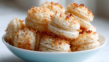 Coconut macarons on a plate