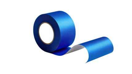 Blue Roll of Tape: A vibrant roll of bright blue tape, partially unrolled, showcases its smooth texture and rich color against a clean backdrop.