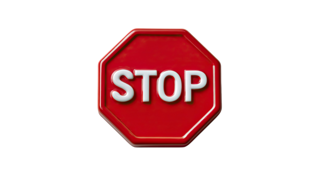 Stop Sign: A classic, bold red octagon featuring the word "STOP", a universally recognized symbol of safety and caution, designed to alert and protect.