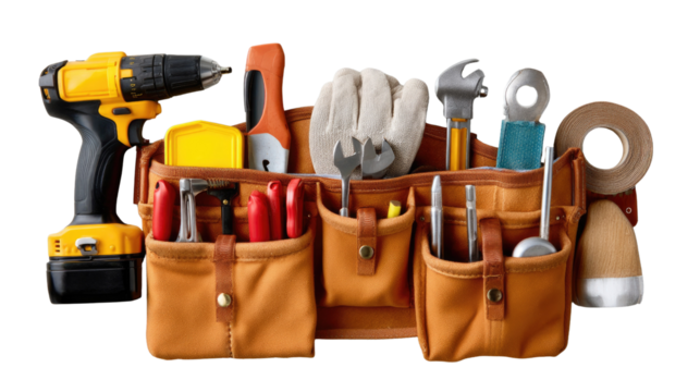 Toolkit Array: A complete toolkit laid out, showcasing an array of essential tools, the image representing the tools for repair and construction.