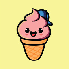 Cute Ice Cream Mascot Design Kawaii Cartoon Dessert Character Vector