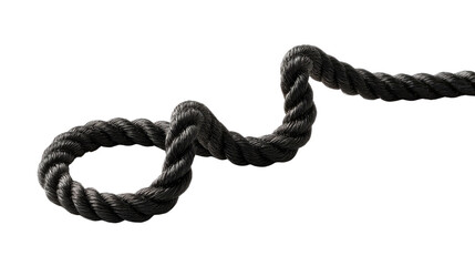 Twisted Rope with Loop: A dark twisted rope with a distinctive loop set against a pure backdrop, its intricate fibers rendered with stark realism.