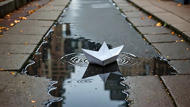 A paper boat in the road - Powered by Adobe