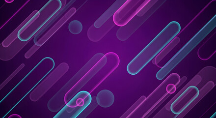 Abstract Colorful Neon Rounded Lines and Circles on Dark Purple Background